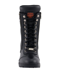 Milwaukee Leather MBL9301 Women's Black Lace-Up Motorcycle Biker Riding Boots with Side Zipper Entry