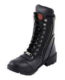 Milwaukee Leather MBL9301 Women's Black Lace-Up Motorcycle Biker Riding Boots with Side Zipper Entry