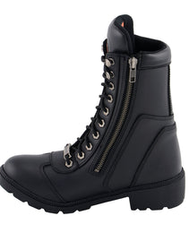 Milwaukee Leather MBL9301 Women's Black Lace-Up Motorcycle Biker Riding Boots with Side Zipper Entry