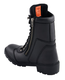Milwaukee Leather MBL9301 Women's Black Lace-Up Motorcycle Biker Riding Boots with Side Zipper Entry