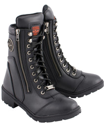 Milwaukee Leather MBL9301 Women's Black Lace-Up Motorcycle Biker Riding Boots with Side Zipper Entry