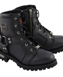 Milwaukee Leather MBL9302 Women's Black 8-Inch Lace-Up Motorcycle Harness Boots with Side Zipper Entry