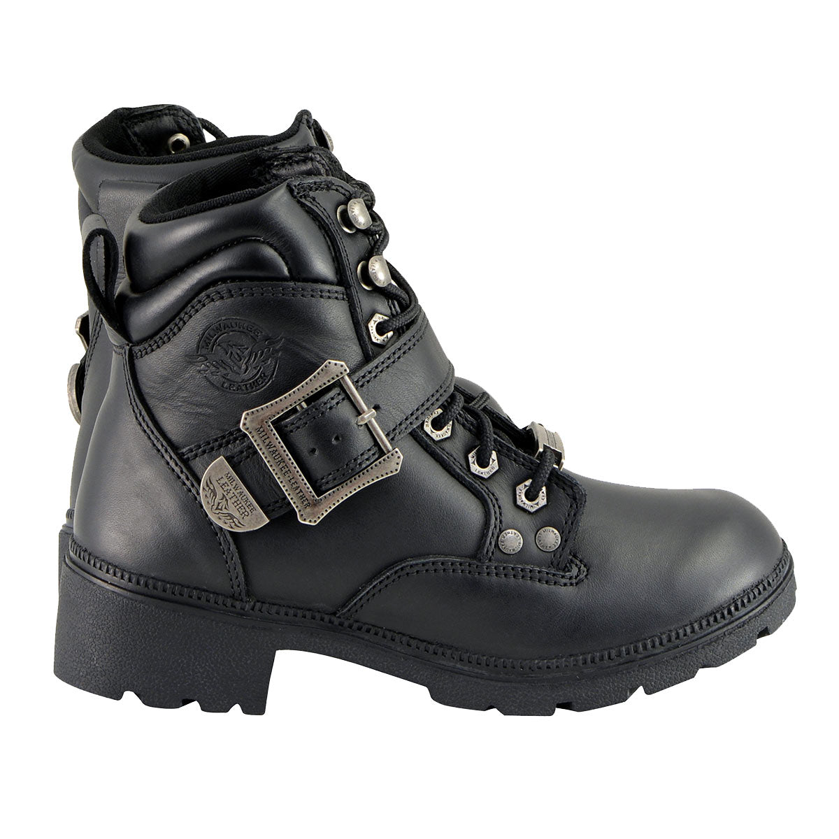 Milwaukee Leather MBL9310 Women's Lace-Up Black Leather Engineer Motorcycle Rider Boots