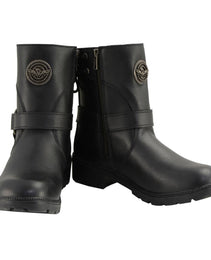Milwaukee Leather MBL9313 Women's Black Leather Harness Zip-Up Motorcycle Rider Boots w/ Back Laces