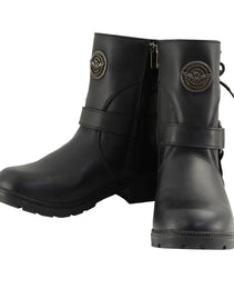 Milwaukee Leather MBL9313 Women's Black Leather Harness Zip-Up Motorcycle Rider Boots w/ Back Laces