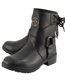 Milwaukee Leather MBL9313 Women's Black Leather Harness Zip-Up Motorcycle Rider Boots w/ Back Laces