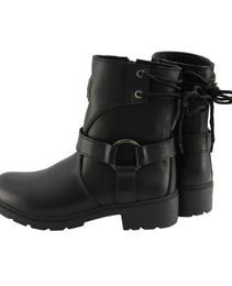 Milwaukee Leather MBL9313 Women's Black Leather Harness Zip-Up Motorcycle Rider Boots w/ Back Laces