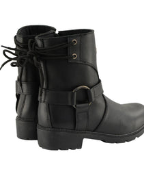 Milwaukee Leather MBL9313 Women's Black Leather Harness Zip-Up Motorcycle Rider Boots w/ Back Laces