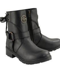 Milwaukee Leather MBL9313 Women's Black Leather Harness Zip-Up Motorcycle Rider Boots w/ Back Laces