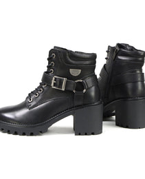 Milwaukee Leather MBL9316 Women's Black Leather Lace-Up Motorcycle Biker Riding Boot with Harness Ring