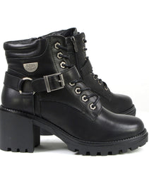 Milwaukee Leather MBL9316 Women's Black Leather Lace-Up Motorcycle Biker Riding Boot with Harness Ring