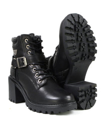 Milwaukee Leather MBL9316 Women's Black Leather Lace-Up Motorcycle Biker Riding Boot with Harness Ring
