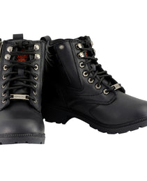 Milwaukee Leather MBL9320 Women's Premium Black Leather Lace-Up Motorycle Riding Boots with Side Zipper