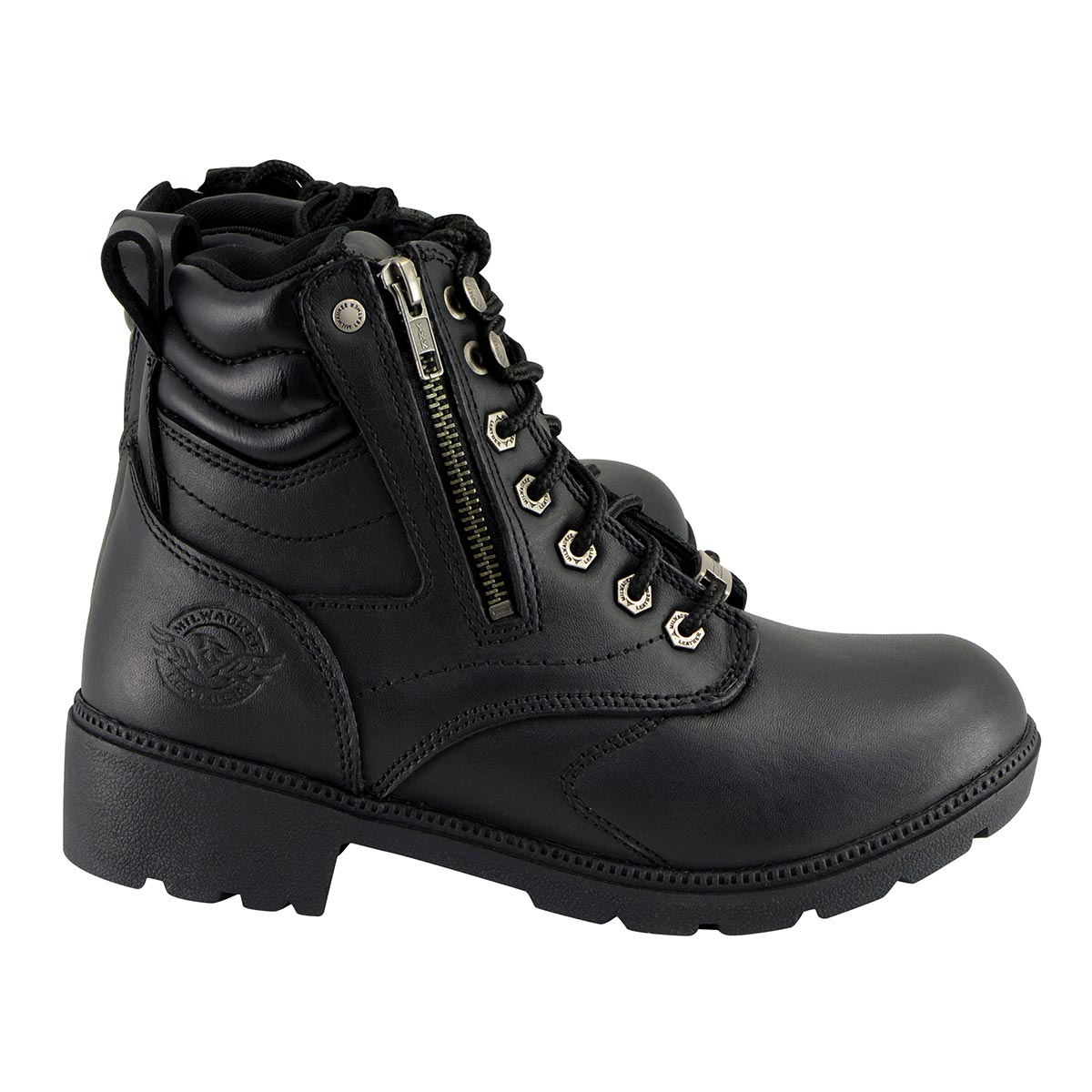 Milwaukee Leather MBL9320W Women's Black Premium Leather 'Wide-Width' Lace-Up Motorcycle Rider Boots
