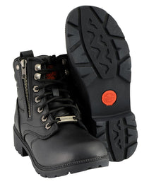 Milwaukee Leather MBL9320 Women's Premium Black Leather Lace-Up Motorycle Riding Boots with Side Zipper