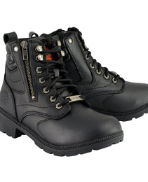 Milwaukee Leather MBL9320 Women's Premium Black Leather Lace-Up Motorycle Riding Boots with Side Zipper