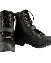 Milwaukee Leather MBL9325 Women's Premium Black Lace-Up Classic Leather Motorcycle Biker Boots w/ Side Zipper