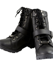 Milwaukee Leather MBL9325 Women's Premium Black Lace-Up Classic Leather Motorcycle Biker Boots w/ Side Zipper
