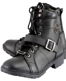 Milwaukee Leather MBL9325 Women's Premium Black Lace-Up Classic Leather Motorcycle Biker Boots w/ Side Zipper
