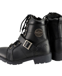 Milwaukee Leather MBL9325 Women's Premium Black Lace-Up Classic Leather Motorcycle Biker Boots w/ Side Zipper