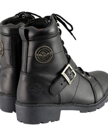 Milwaukee Leather MBL9325 Women's Premium Black Lace-Up Classic Leather Motorcycle Biker Boots w/ Side Zipper
