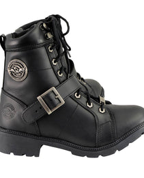 Milwaukee Leather MBL9325 Women's Premium Black Lace-Up Classic Leather Motorcycle Biker Boots w/ Side Zipper