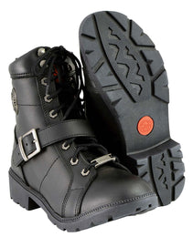 Milwaukee Leather MBL9325 Women's Premium Black Lace-Up Classic Leather Motorcycle Biker Boots w/ Side Zipper