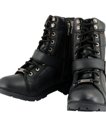 Milwaukee Leather MBL9326WP Women's Premium Black Leather Lace-Up Waterproof Motorcyle Rider Boots