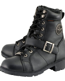 Milwaukee Leather MBL9326WP Women's Premium Black Leather Lace-Up Waterproof Motorcyle Rider Boots