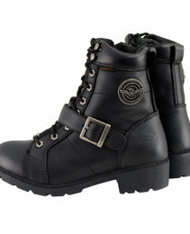 Milwaukee Leather MBL9326WP Women's Premium Black Leather Lace-Up Waterproof Motorcyle Rider Boots