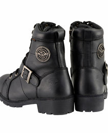 Milwaukee Leather MBL9326WP Women's Premium Black Leather Lace-Up Waterproof Motorcyle Rider Boots