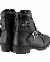 Milwaukee Leather MBL9326WP Women's Premium Black Leather Lace-Up Waterproof Motorcyle Rider Boots