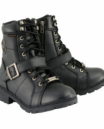 Milwaukee Leather MBL9326WP Women's Premium Black Leather Lace-Up Waterproof Motorcyle Rider Boots