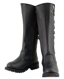 Milwaukee Leather MBL9345 Women's Black 15-inch High Rise Leather Riding Boots with Four Calf Buckles