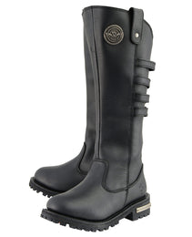 Milwaukee Leather MBL9345 Women's Black 15-inch High Rise Leather Riding Boots with Four Calf Buckles