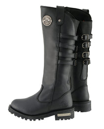 Milwaukee Leather MBL9345 Women's Black 15-inch High Rise Leather Riding Boots with Four Calf Buckles