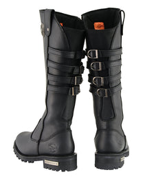 Milwaukee Leather MBL9345 Women's Black 15-inch High Rise Leather Riding Boots with Four Calf Buckles