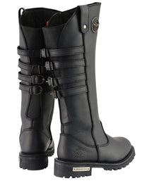 Milwaukee Leather MBL9345 Women's Black 15-inch High Rise Leather Riding Boots with Four Calf Buckles