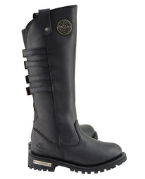 Milwaukee Leather MBL9345 Women's Black 15-inch High Rise Leather Riding Boots with Four Calf Buckles