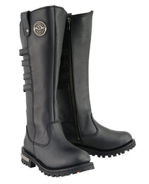 Milwaukee Leather MBL9345 Women's Black 15-inch High Rise Leather Riding Boots with Four Calf Buckles
