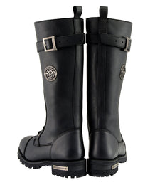 Milwaukee Leather Women's Black 14-inch Lace-Up High-Rise Leather Biker Rider Boots with Calf Buckle MBL9355