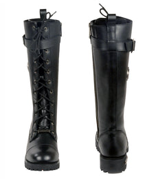 Milwaukee Leather Women's Black 14-inch Lace-Up High-Rise Leather Biker Rider Boots with Calf Buckle MBL9355