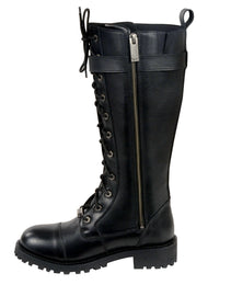 Milwaukee Leather Women's Black 14-inch Lace-Up High-Rise Leather Biker Rider Boots with Calf Buckle MBL9355