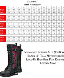 Milwaukee Leather MBL9356 Women's Black 14” Tall Motorcycle Boots Lace-Up High-Rise Pink Embroidered Leather Shoe