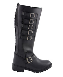 Milwaukee Leather MBL9395 Women's Black Leather 17-Inch Side Strap Riding Motorcycle Boots with Side Zipper