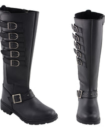 Milwaukee Leather MBL9395 Women's Black Leather 17-Inch Side Strap Riding Motorcycle Boots with Side Zipper
