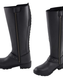 Milwaukee Leather MBL9395 Women's Black Leather 17-Inch Side Strap Riding Motorcycle Boots with Side Zipper