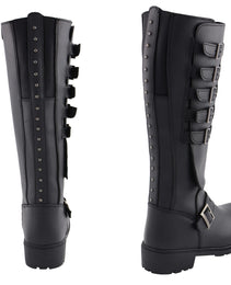 Milwaukee Leather MBL9395 Women's Black Leather 17-Inch Side Strap Riding Motorcycle Boots with Side Zipper
