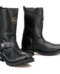 Milwaukee Leather MBL9360 Women's Black Leather 11-Inch Classic Harness Square Toe Motorcycle Boots