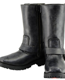 Milwaukee Leather Women's 11-Inch Distressed Grey Classic Harness Square Toe Leather Boots MBL9362